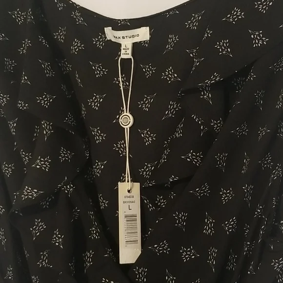 Max Studio Black Print Chiffon Ruffle Blouse - Picture 4 of 6